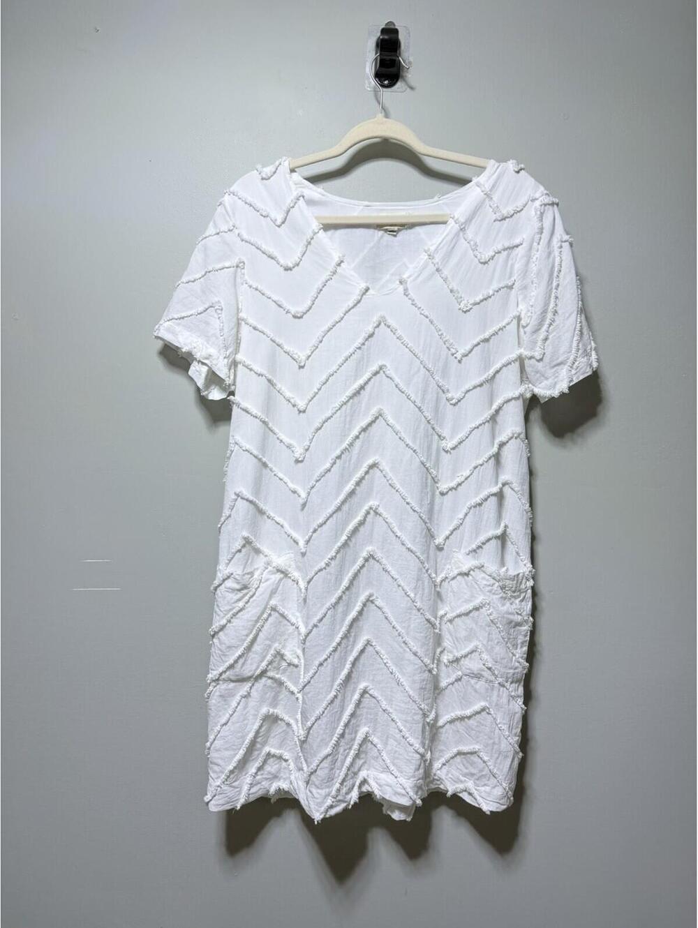 Porridge x Anthropologie Marcelle Textured Shift Dress White Cotton Chevron M